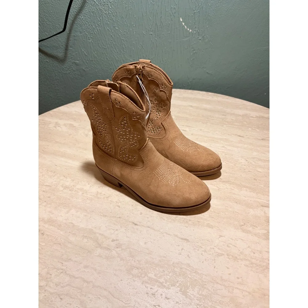 Art Class Girls Tan Faux Suede Rhinestone Western Cowboy Boots Size 1 NWT